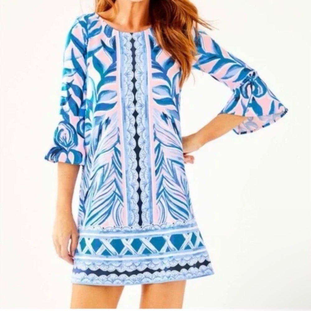 Lilly Pulitzer Ophelia Dress Blue Pink Tropics Print Size Large
